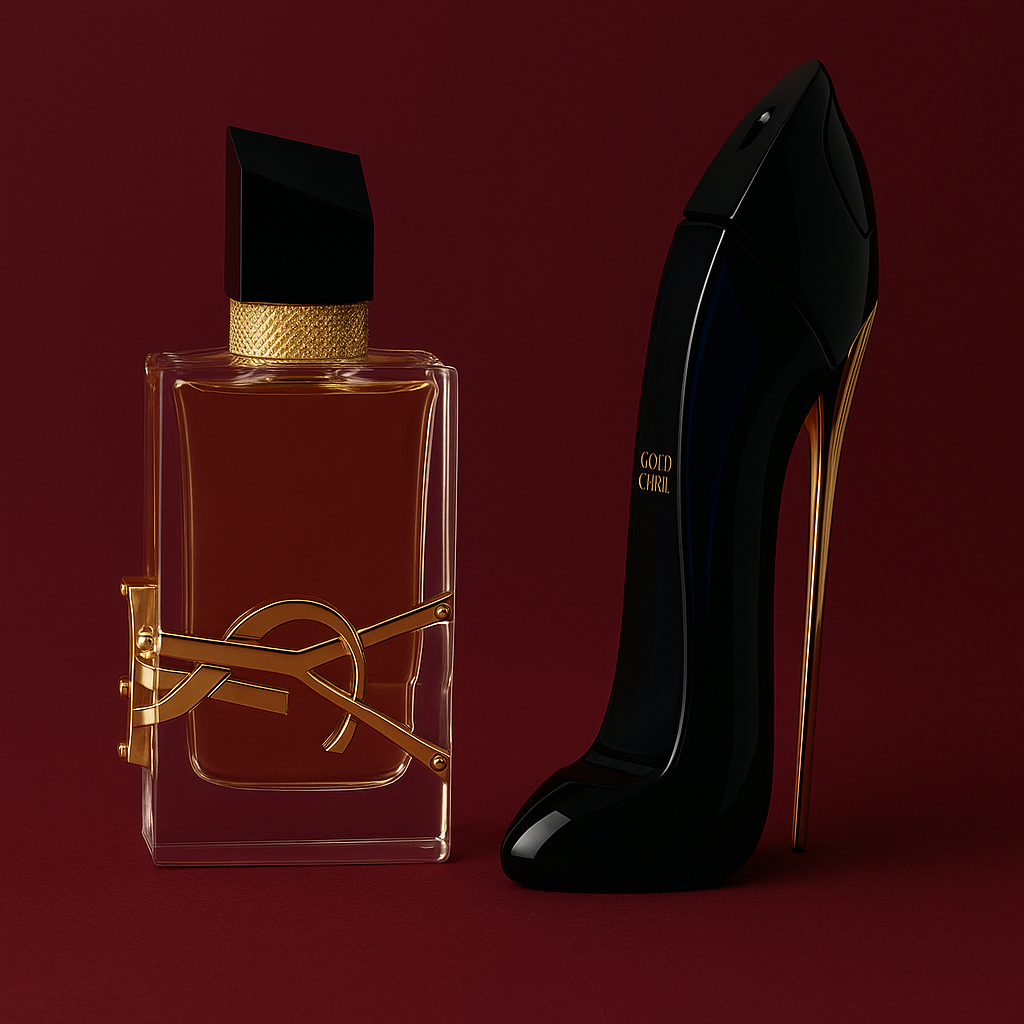 Luxurious Perfume Duo on Burgundy